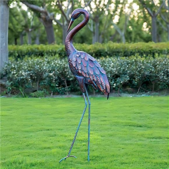 Other - Garden Statues Patina Heron Decoy, Standing Metal Crane Sculpture for Outdoor